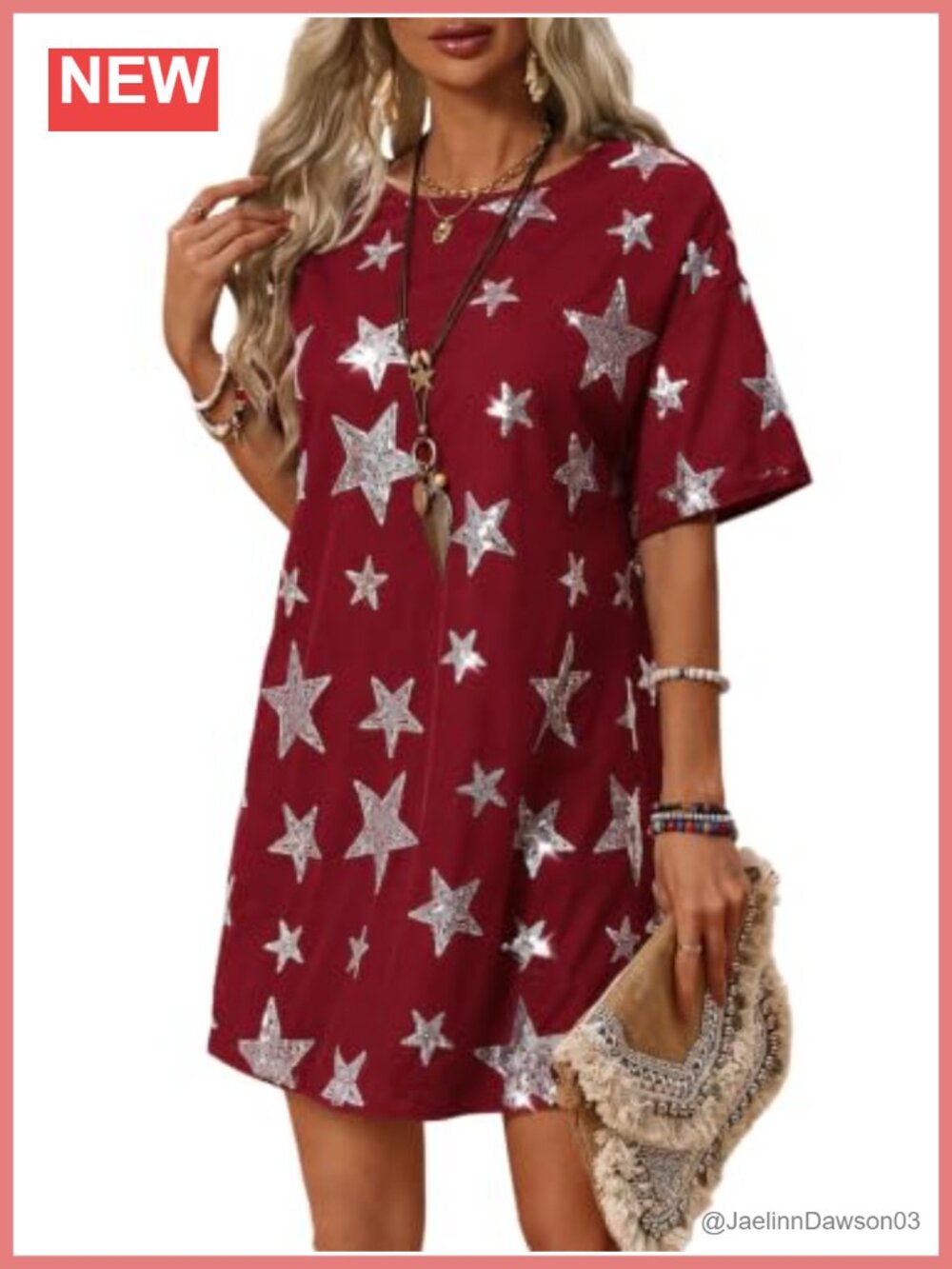 Sequin Star Sparkly Summer Short Sleeve T-Shirt Dress Concert Outfit